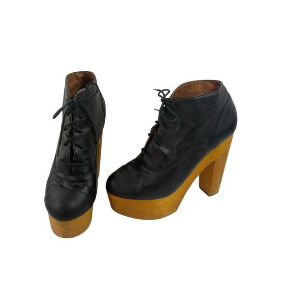 Ecote Platform Booties Womens 7 Black Leather Whimsigoth Grunge Witchy Wood Heel - Picture 5 of 13